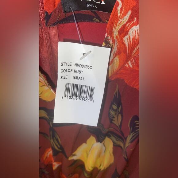 Vici Women's Waist Cutout Pleated Long Sleeve Maxi Dress in Rust Floral - Picture 5 of 14